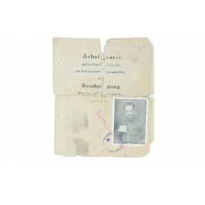 ARBEITSKARTE polnischer Arbeitskräfte / Work card of a Polish forced labourer deported to the Third Reich , issued 31.12.1944. [VOLLSTÄNDIG]