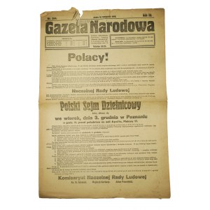 ODEZWA Naczelnej Rady Ludowej z 16 listopada 1918r. w sprawie przeprowadzenia wyborów i zwołania Polskiego Sejmu Dzielnicowego na dzień 3 grudnia 1918r. w Poznaniu