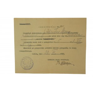 PRZEPUSTKA na przejazd do Ostrowa i z powrotem ważna do 2.XII do 5.XII.1918r. stempel Komisarz Rządu Polskiego Biuro Paszportowe Kalisz - Turek