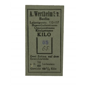 Card dated 1912 from a personal scale, advertisement of A. Wartheins G.m.b.H. and Photographische atelier, Berlin 2.11.1912.