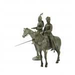 Dwie miniaturowe figurki: 1. Ułan z lancą, 2. Rycerz w zbroi z tarczą [metal]