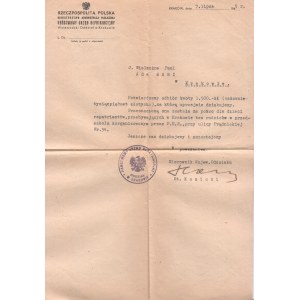 Ada Sari - Pismo 1945 r., Dokument, Podziękowanie za darowiznę, Urząd Repatriacyjny