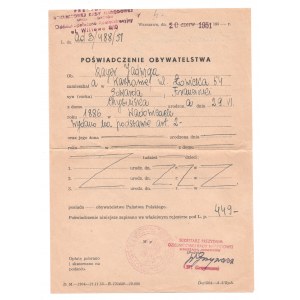 Ada Sari Dokument z 1951 r. - Poświadczenie obywatelstwa
