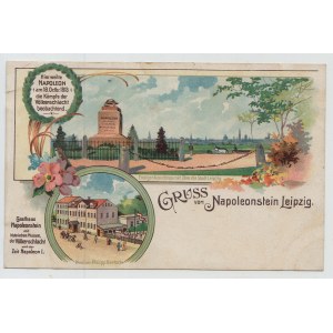 Pocztówka - Lipsk , Gruss von Napoleonstein Leipzig