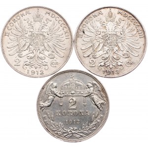 Franz Joseph I., 2 Krone, 2 Korona 1912, 1913, Vienna, Kremnitz