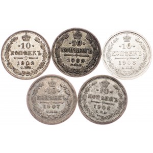 Russia, 10 Kopecks 1907, 1908, 1909