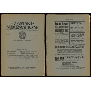 Terlecki Władysław - Monety Bosforu Cymeryjskiego po Reskuporidach, Zapiski Numizmatyczne, nr 1, 2, 1928