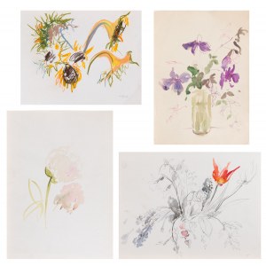 Ewa WIECZOREK (1947-2011), Soubor čtyř květinových kompozic: Květiny ve váze, 2006 3. Slunečnice, 2009 4. Růžový květ
