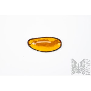 Oval Brooch with Large Natural Amber, 925 Silver, Sawicki, Warsaw