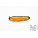 Oval Brooch with Large Natural Amber, 925 Silver, Sawicki, Warsaw