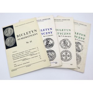 Biuletyn Numizmatyczny (4 egzemplarze): nr 41/1969, nr 1-3/1987, nr 4-6/1989, nr 7-9/1989