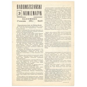 Radomszczański numizmatyk, nr 3. Radomsko, 27 września 1991 r.