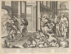 Claes Jansz. Visscher (1587 Amsterdam - 1652 Amsterdam), Jezus wypędza przekupniów ze Świątyni, 2. poł. XVII w.