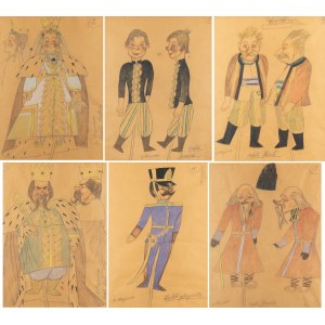 Zofia Stryjeńska (1891 Kraków - 1976 Geneva), Set of 6 puppet designs for a traveling theater, ca. 1945