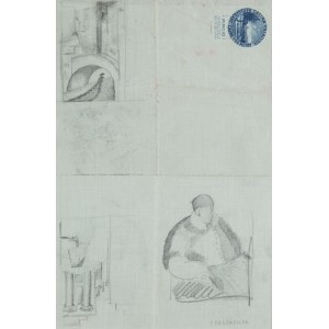Tamara Łempicka (1895 Moskwa - 1980 Cuernavaca, Meksyk), Dwa szkice architektoniczne i studium postaci, około 1924