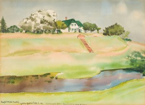 Rafał Malczewski (1892 Kraków - 1965 Montreal), Pejzaż z białym domem, 1944