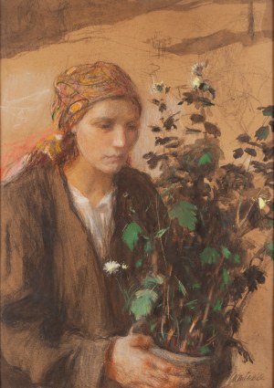 Teodor Axentowicz (1859 Braszow - 1938 Kraków), Hucułka z kwiatem