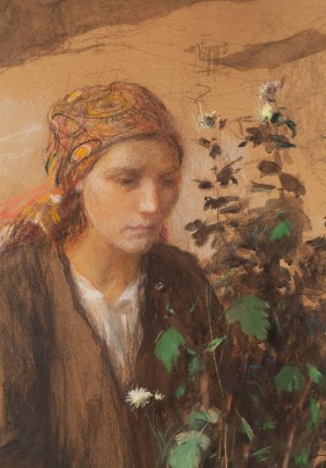 Teodor Axentowicz (1859 Braszow - 1938 Kraków), Hucułka z kwiatem