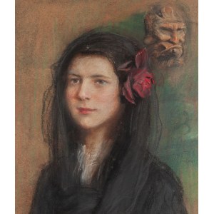 Teodor Axentowicz (1859 Brasov - 1938 Krakow), Girl with a rose in her hair