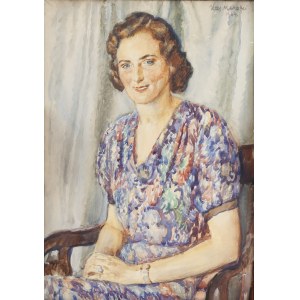 Józef Mehoffer (1869 Ropczyce - 1946 Wadowice), Portrét ženy v květovaných šatech, 1944