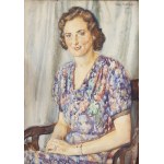 Józef Mehoffer (1869 Ropczyce - 1946 Wadowice), Portret kobiety w kwiecistej sukni, 1944