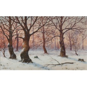 Józef Guranowski (1852 Warsaw - 1922 Warsaw), Forest in winter, 1916