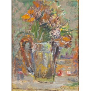 Jan Cybis (1897 Wróblin - 1972 Warsaw), Flowers in a tin jug, 1949