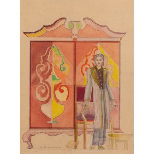 Jan Kaczmarkiewicz (1904 Rawicz - 1989 ), Woman at the closet (furniture design?).