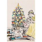 Antoni Uniechowski (1903 Vilnius - 1976 Warsaw), Christmas - playing by the Christmas tree, postcard design