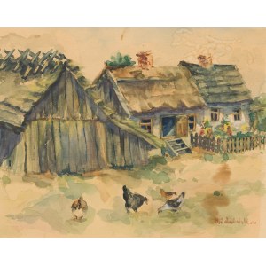 Hanna Korczak-Idzińska (1913 - 2011), Hühner vor einer Hütte