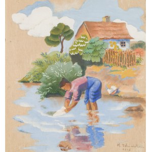 Hanna Korczak-Idzinska (1913 - 2011), Washerwoman by the River, 1938