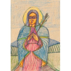 Nikifor Krynicki (1895 Krynica - 1968 Folusz), Mother of God (postcard), 1960s.
