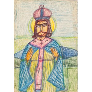 Nikifor Krynicki (1895 Krynica - 1968 Folusz), Kristus (pohlednice), 60. léta 20. století.