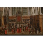 Bohemian painter 17th century, Vladislav Hall with the expulsion of the money changers from the temple.