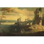 18th Century Venetian Painter, 18th Century Venetian Painter, River Landscape with Fishermen and Washers River Landscape with Ruins and Figures