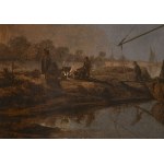 Jan van Goyen (1596-1656), Jan van Goyen (1596-1656) - attributed. River landscape with boats in the moonlight