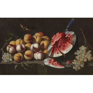Italy Master, 17th century ., Italy Master, 17th century . Still life with melon, peaches and grapes.