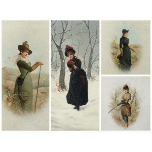 Series of 4 paintings , 19th century, Series of 4 paintings , 19th century French painter