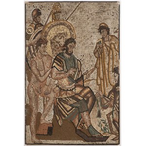 Mosaic relief representing a historical scene, Probably 19th century, The mosaic is mounted on a plywood,