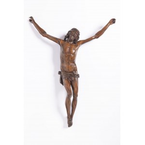 Georg Petel (1601/02-1634) cercle. Crucifix, vers 1620, le Christ est cloué sur la croix, les bras étendus et les pieds croisés.