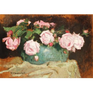 Alfons Karpinski (1875-1961), Roses in a green vase, 1928