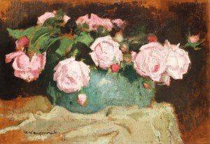 Alfons Karpiński (1875-1961), Róże w zielonym wazonie, 1928