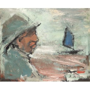 Marian Mokwa (1889-1987), Fisherman with a sailboat in the background