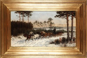 Edward Domaniewski (1830-1883), Przejazd saniami w zimowej scenerii, 1877