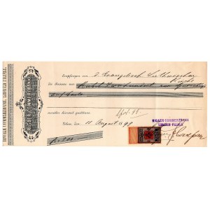 Latvia Riga Rigaer Commerzbank Cheque for 200 Roubles 1899 With Stamp
