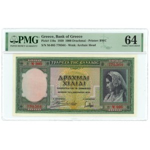 Greece 1000 Drachmai 1939 PMG 64 Choice UNC