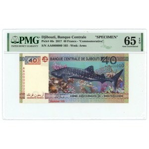 Djibouti 40 Francs 2017 Specimen PMG 65 EPQ Gem UNC