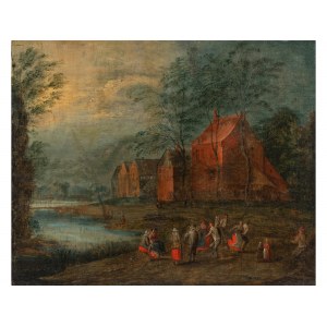 Pieter Gijsels, Antwerp 1621 - 1690 Antwerp, Dancing farmers at the village pond