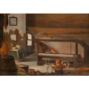 Flemish master painter, In the weaving mill, 17th/18th century