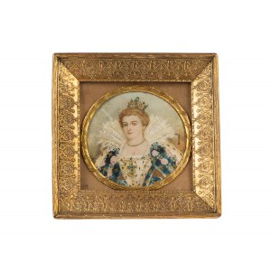 Marie de' Medici, Watercolour miniature in gilded metal frame